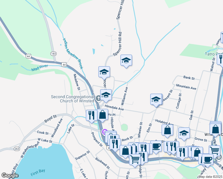 map of restaurants, bars, coffee shops, grocery stores, and more near 5 Brookside Avenue in Winchester