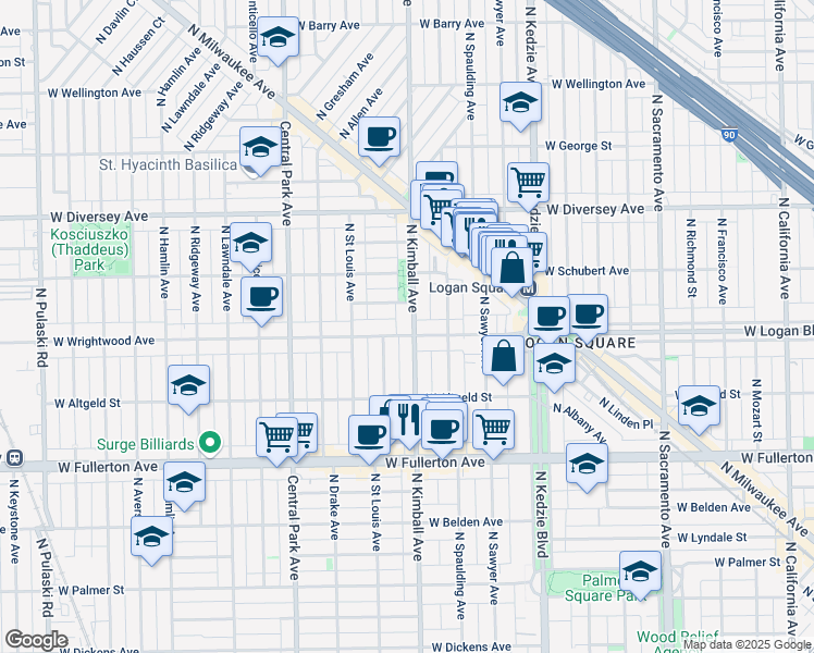 map of restaurants, bars, coffee shops, grocery stores, and more near in Chicago
