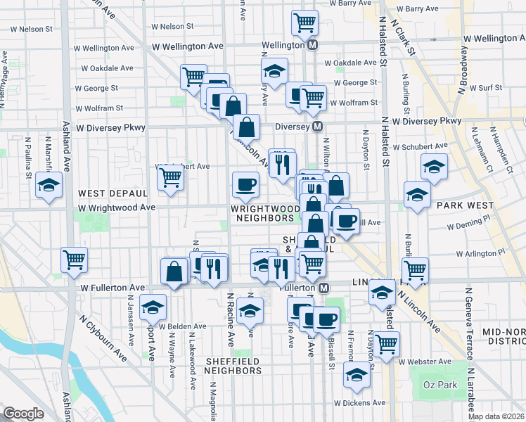 map of restaurants, bars, coffee shops, grocery stores, and more near in Chicago