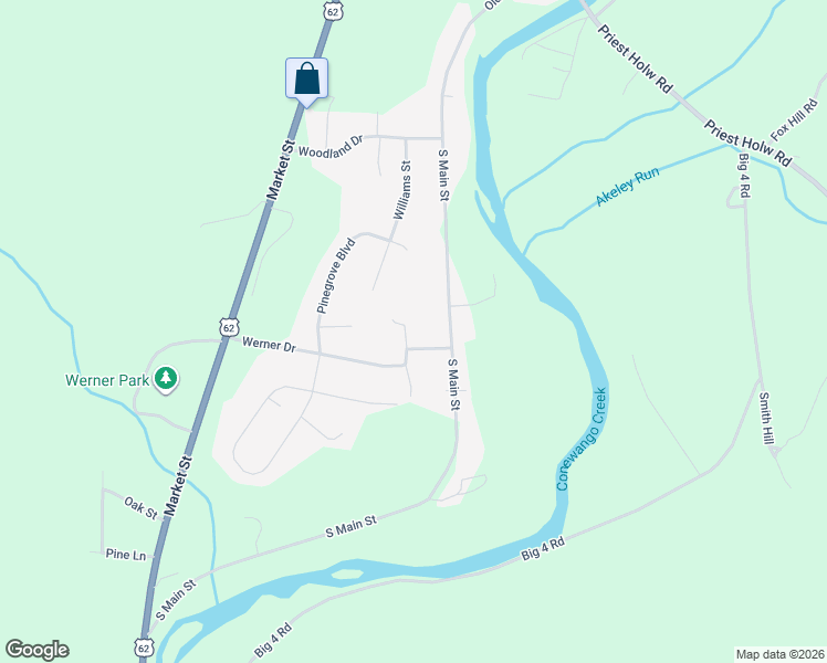 map of restaurants, bars, coffee shops, grocery stores, and more near 16 Werner Drive in Russell
