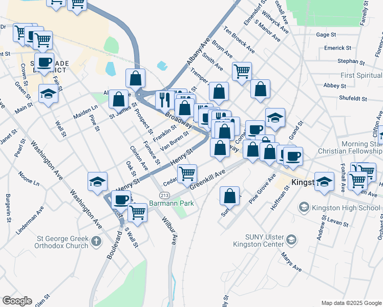 map of restaurants, bars, coffee shops, grocery stores, and more near 26 Van Deusen Street in Kingston