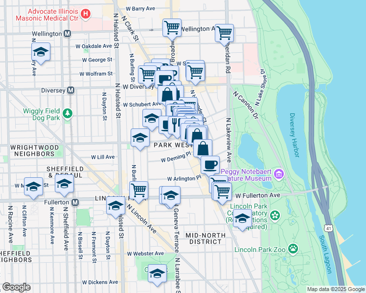 map of restaurants, bars, coffee shops, grocery stores, and more near in Chicago