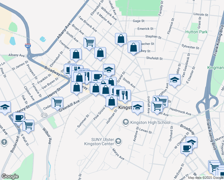 map of restaurants, bars, coffee shops, grocery stores, and more near in Kingston