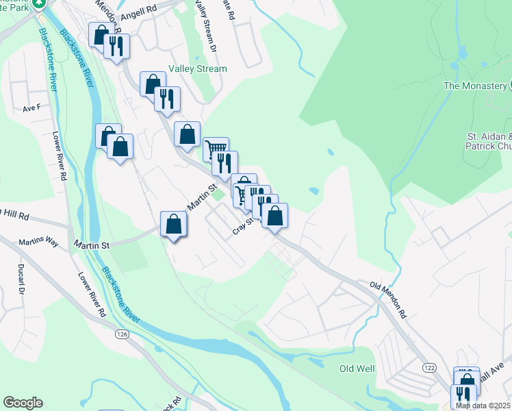 map of restaurants, bars, coffee shops, grocery stores, and more near 11 Whipple Street in Cumberland