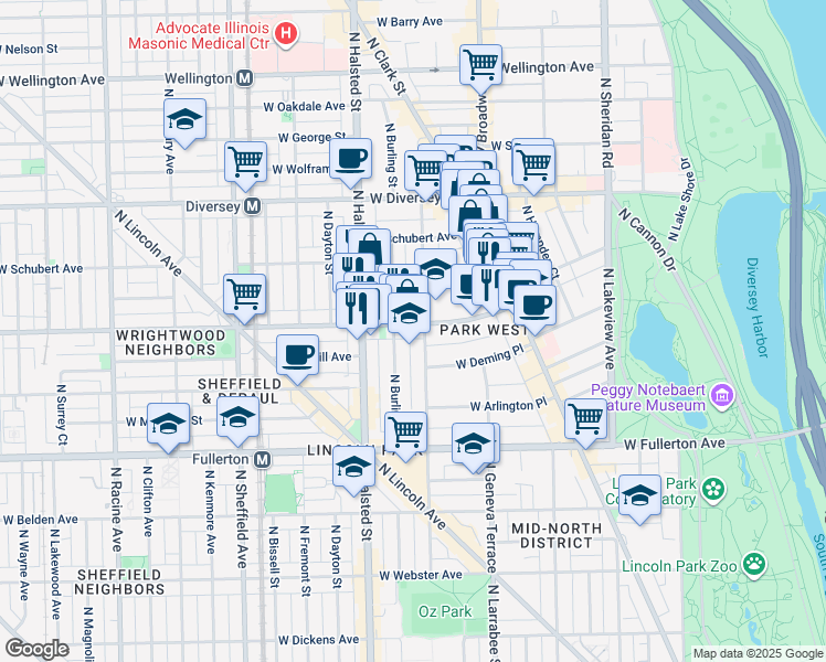 map of restaurants, bars, coffee shops, grocery stores, and more near in Chicago