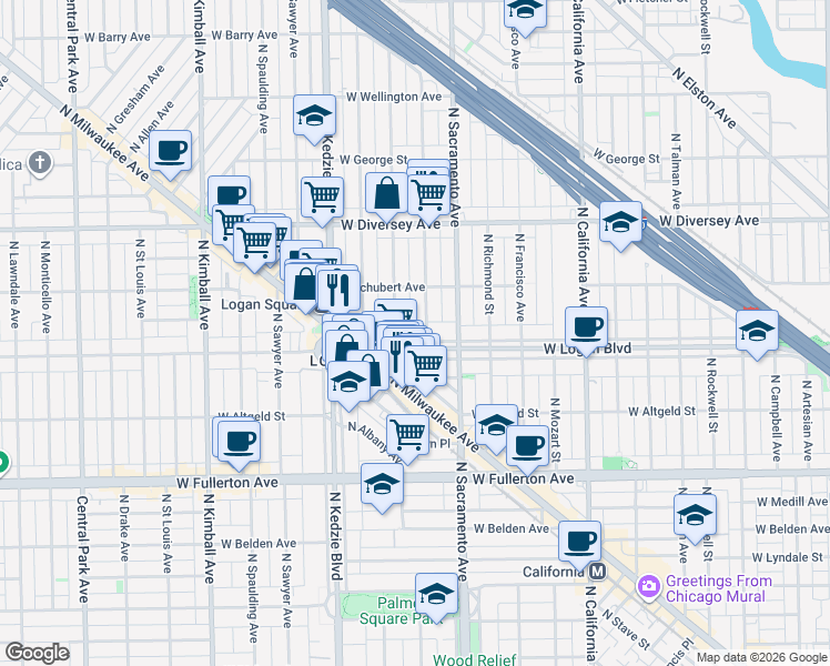 map of restaurants, bars, coffee shops, grocery stores, and more near in Chicago
