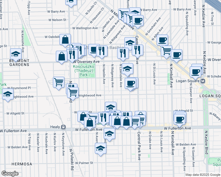 map of restaurants, bars, coffee shops, grocery stores, and more near in Chicago