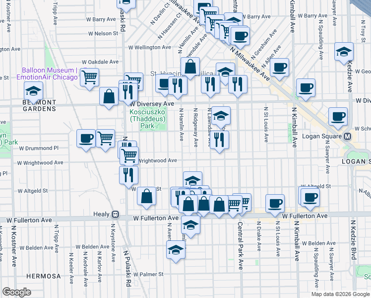 map of restaurants, bars, coffee shops, grocery stores, and more near in Chicago
