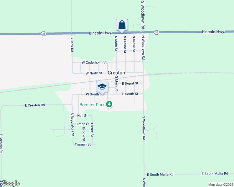 map of restaurants, bars, coffee shops, grocery stores, and more near 105 West Depot Street in Creston