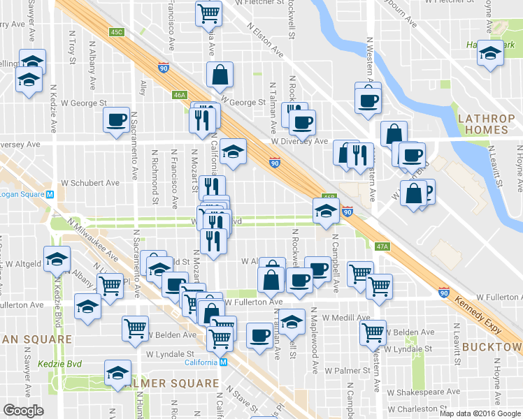 map of restaurants, bars, coffee shops, grocery stores, and more near 2626 North Talman Avenue in Chicago