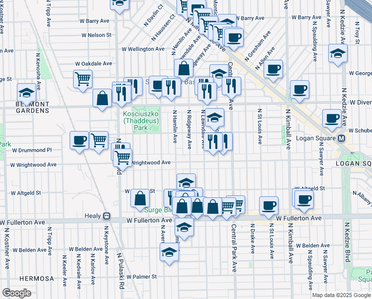 map of restaurants, bars, coffee shops, grocery stores, and more near in Chicago
