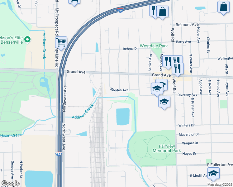map of restaurants, bars, coffee shops, grocery stores, and more near 2818 Pearl Avenue in Melrose Park