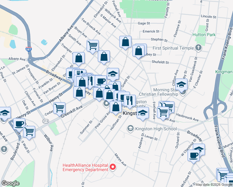 map of restaurants, bars, coffee shops, grocery stores, and more near in Kingston
