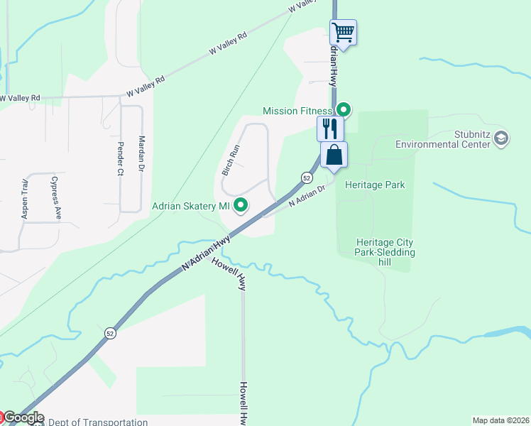 map of restaurants, bars, coffee shops, grocery stores, and more near 3136 North Adrian Highway in Adrian
