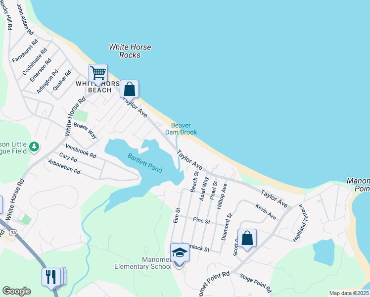 map of restaurants, bars, coffee shops, grocery stores, and more near 143G Taylor Avenue in Plymouth