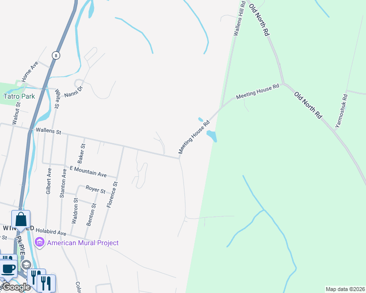 map of restaurants, bars, coffee shops, grocery stores, and more near 215 Wallens Hill Road in Winsted