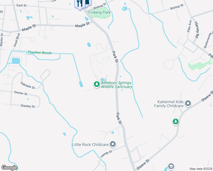 map of restaurants, bars, coffee shops, grocery stores, and more near Attleboro Springs Road in Attleboro