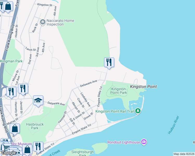 map of restaurants, bars, coffee shops, grocery stores, and more near 12 Cordts Street in Kingston