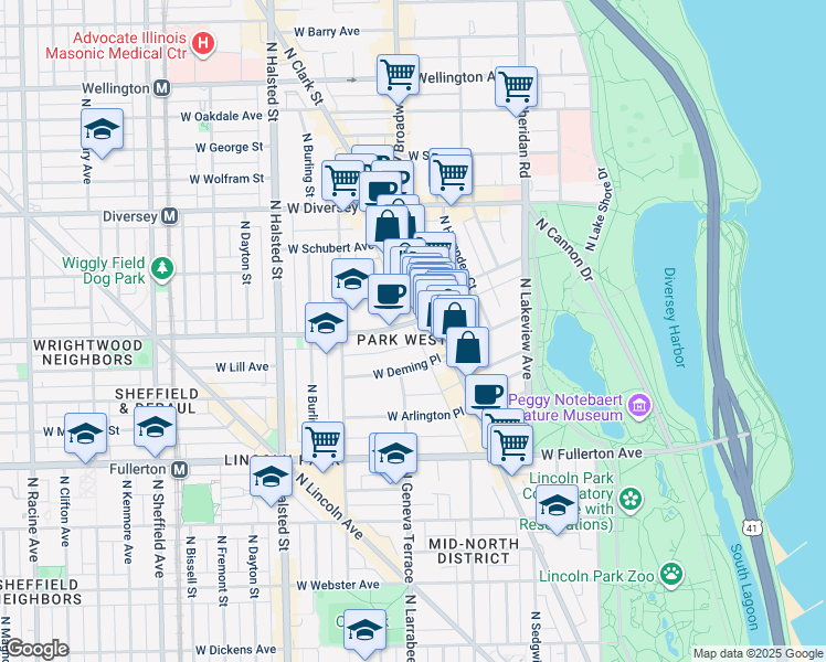 map of restaurants, bars, coffee shops, grocery stores, and more near in Chicago