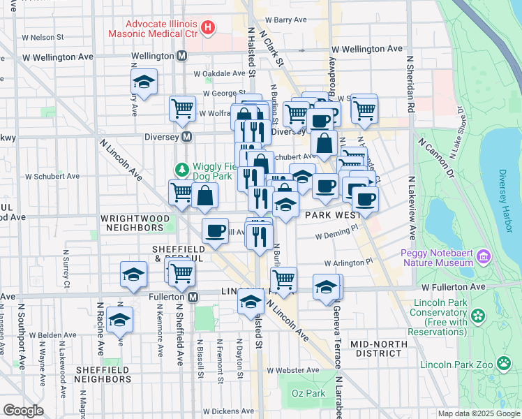 map of restaurants, bars, coffee shops, grocery stores, and more near in Chicago