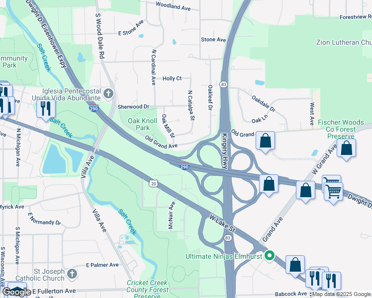 map of restaurants, bars, coffee shops, grocery stores, and more near 751 Old Grand Avenue in Addison