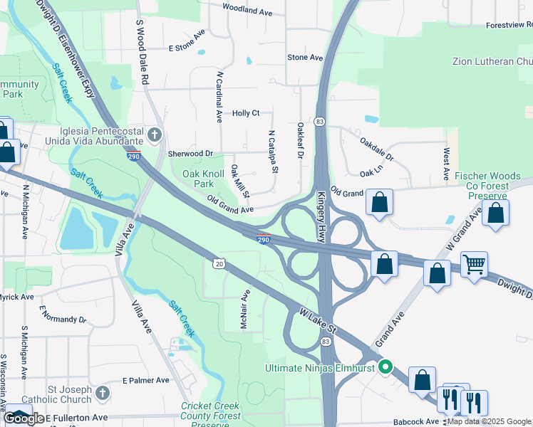 map of restaurants, bars, coffee shops, grocery stores, and more near 751 Old Grand Avenue in Addison