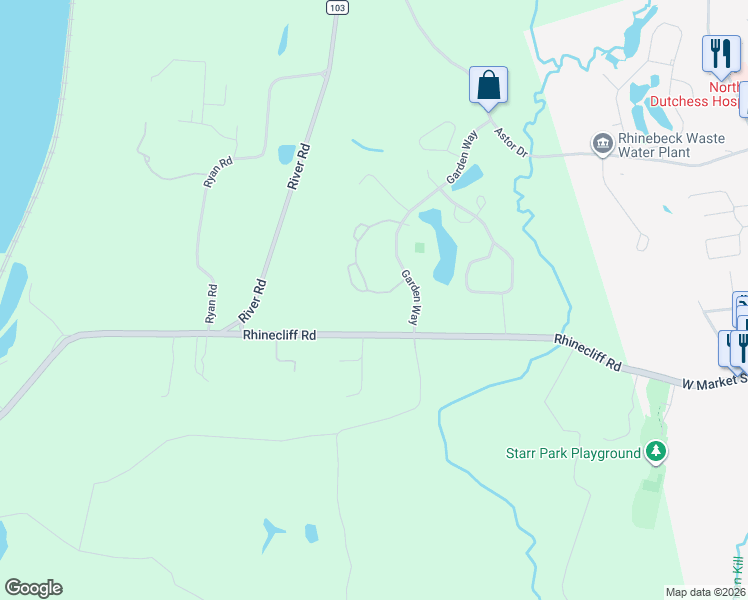 map of restaurants, bars, coffee shops, grocery stores, and more near 327 Ivy Trail in Rhinebeck