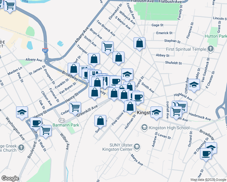 map of restaurants, bars, coffee shops, grocery stores, and more near 15-39 Thomas Street in Kingston