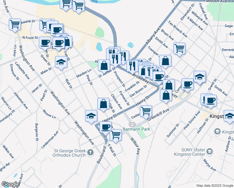 map of restaurants, bars, coffee shops, grocery stores, and more near 70 Liberty Street in Kingston