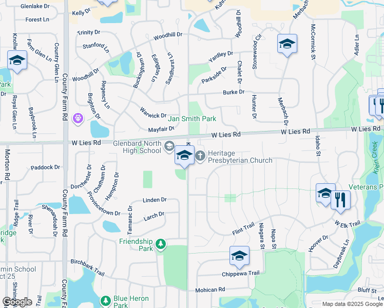 map of restaurants, bars, coffee shops, grocery stores, and more near 991 Kuhn Road in Carol Stream