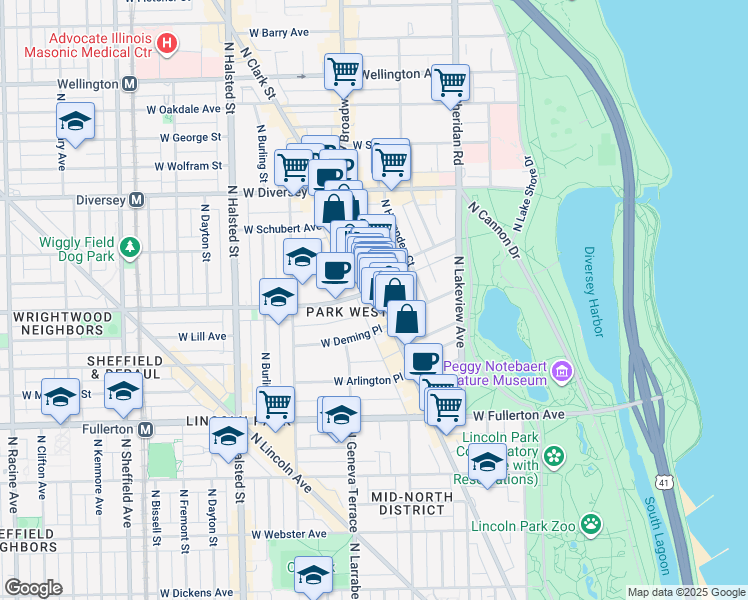 map of restaurants, bars, coffee shops, grocery stores, and more near in Chicago