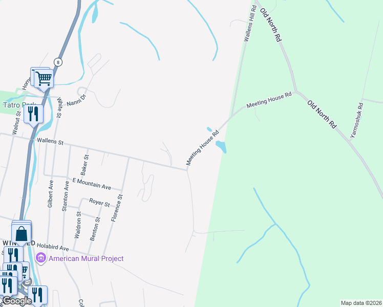 map of restaurants, bars, coffee shops, grocery stores, and more near 215 Wallens Hill Road in Winsted