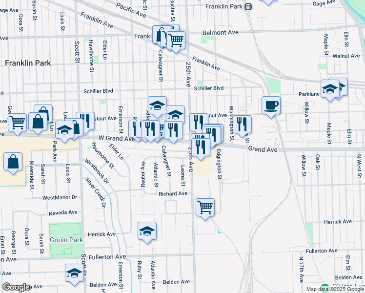 map of restaurants, bars, coffee shops, grocery stores, and more near in Cook County