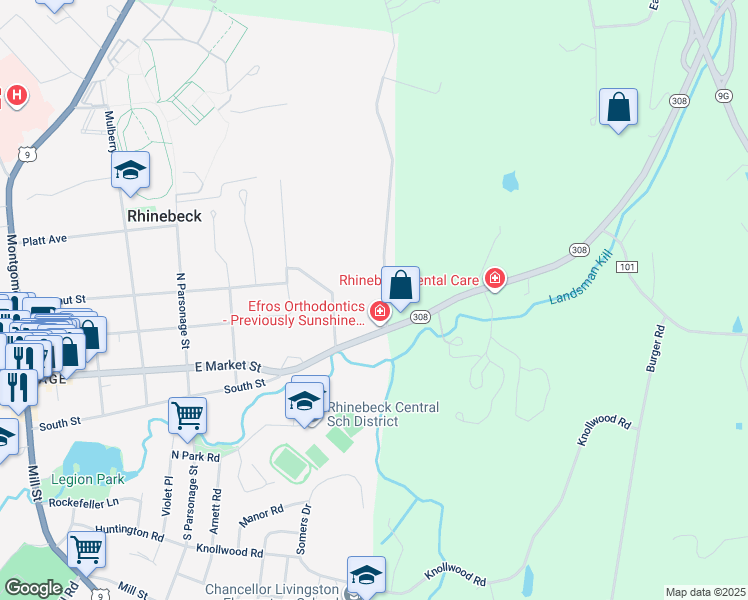 map of restaurants, bars, coffee shops, grocery stores, and more near 6 Wynkoop Lane in Rhinebeck