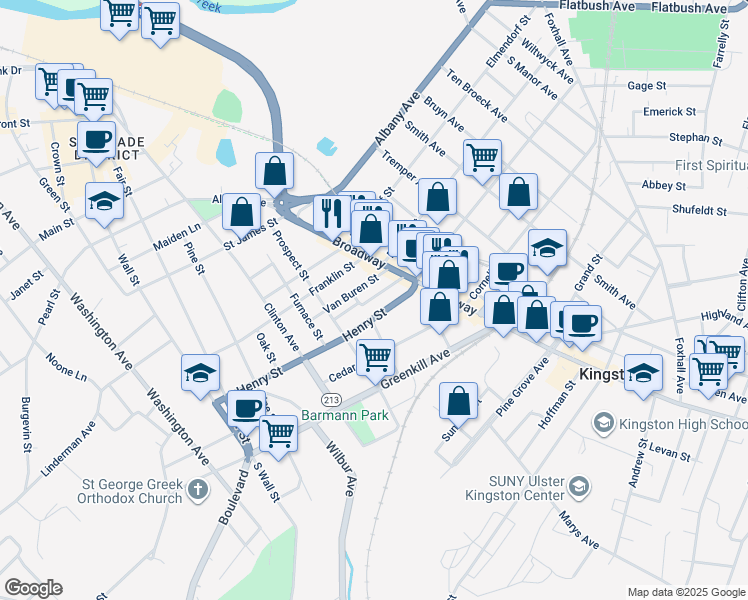 map of restaurants, bars, coffee shops, grocery stores, and more near 26 Van Deusen Street in Kingston