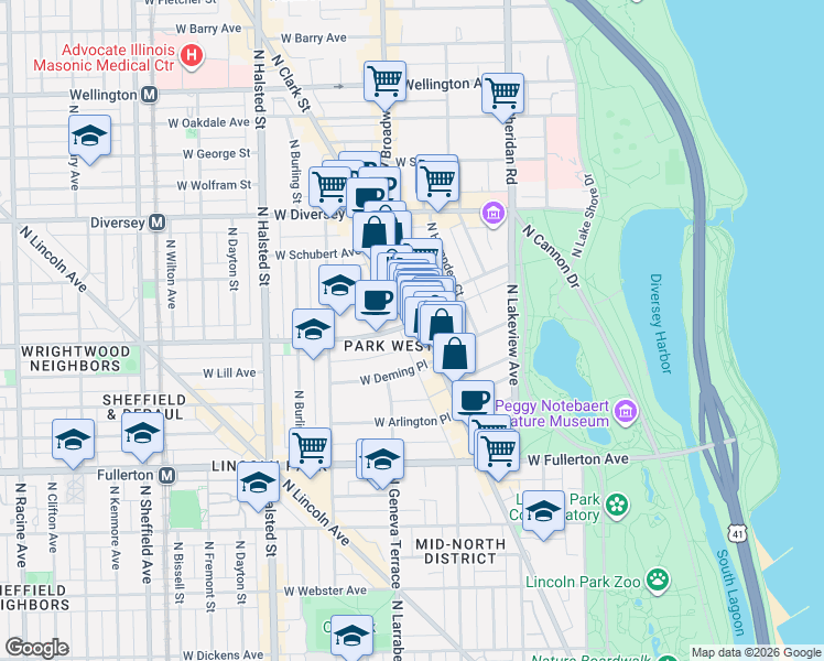 map of restaurants, bars, coffee shops, grocery stores, and more near in Chicago