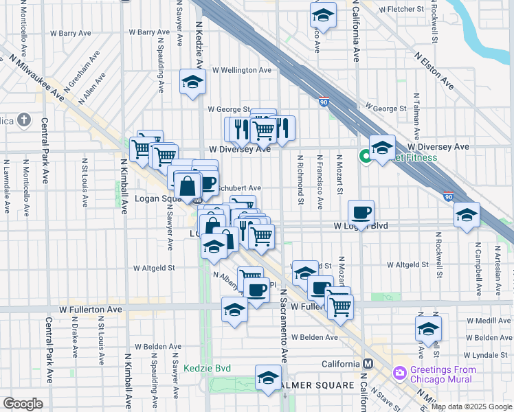 map of restaurants, bars, coffee shops, grocery stores, and more near in Chicago