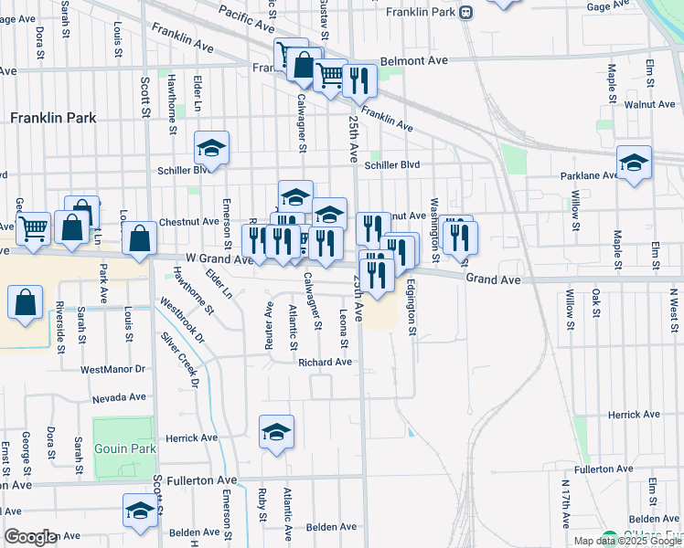 map of restaurants, bars, coffee shops, grocery stores, and more near in Cook County