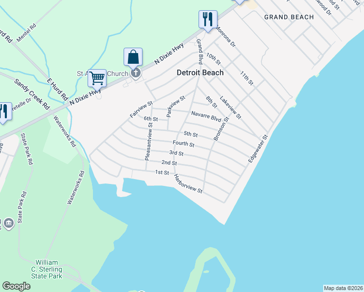 map of restaurants, bars, coffee shops, grocery stores, and more near 2115 Grand Boulevard in Monroe