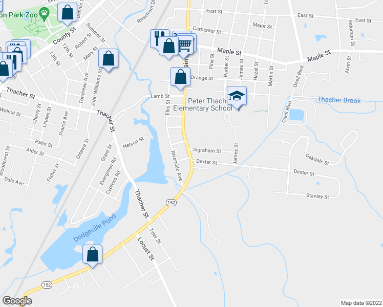 map of restaurants, bars, coffee shops, grocery stores, and more near 302 South Main Street in Attleboro