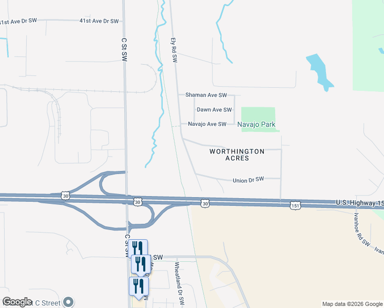 map of restaurants, bars, coffee shops, grocery stores, and more near 5011 Ely Road Southwest in Cedar Rapids