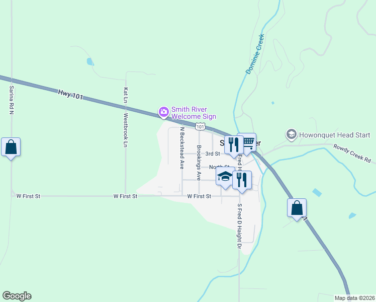 map of restaurants, bars, coffee shops, grocery stores, and more near 480 3rd Street in Del Norte
