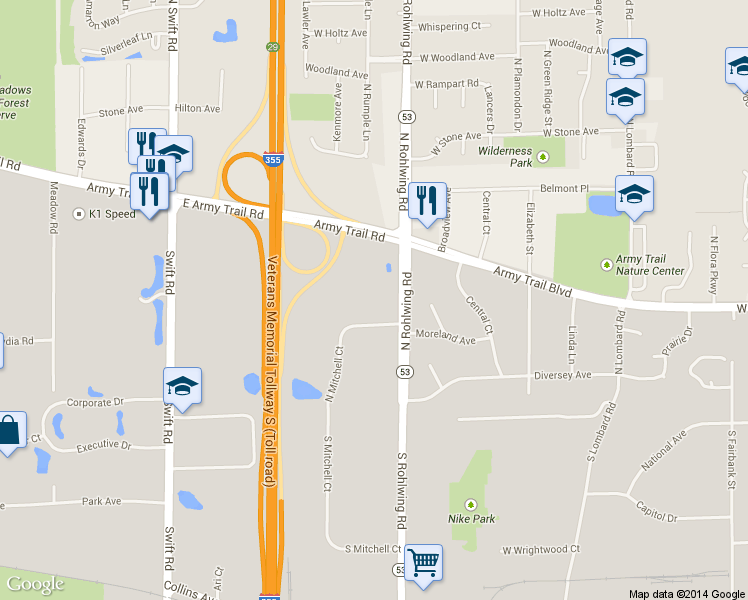 map of restaurants, bars, coffee shops, grocery stores, and more near 146 Auburn Hills Lane in Addison