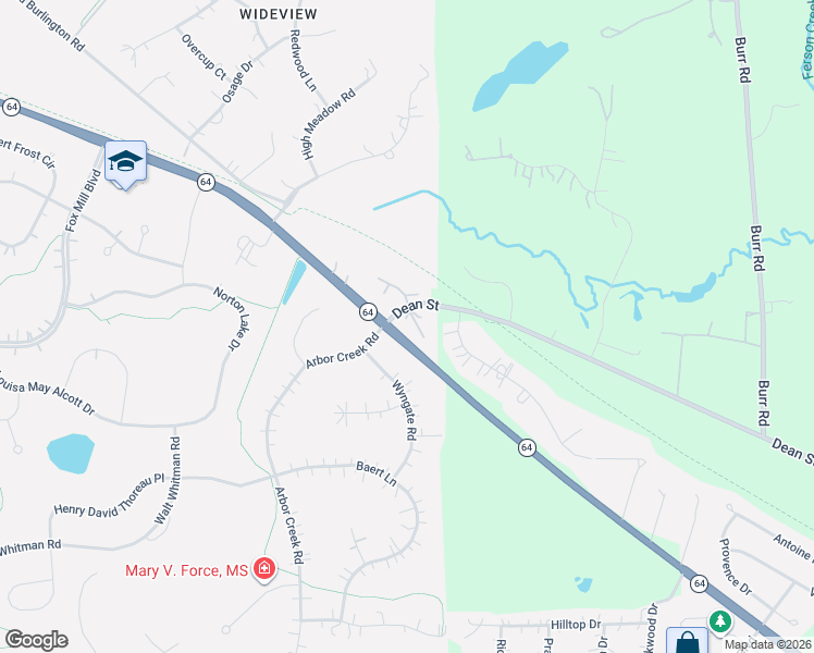 map of restaurants, bars, coffee shops, grocery stores, and more near 39W075 Dean Lane in St. Charles