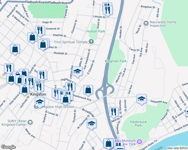 map of restaurants, bars, coffee shops, grocery stores, and more near 61 Hemlock Extended in Kingston