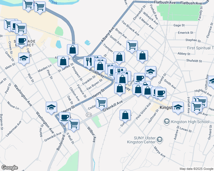 map of restaurants, bars, coffee shops, grocery stores, and more near 26 Van Deusen Street in Kingston