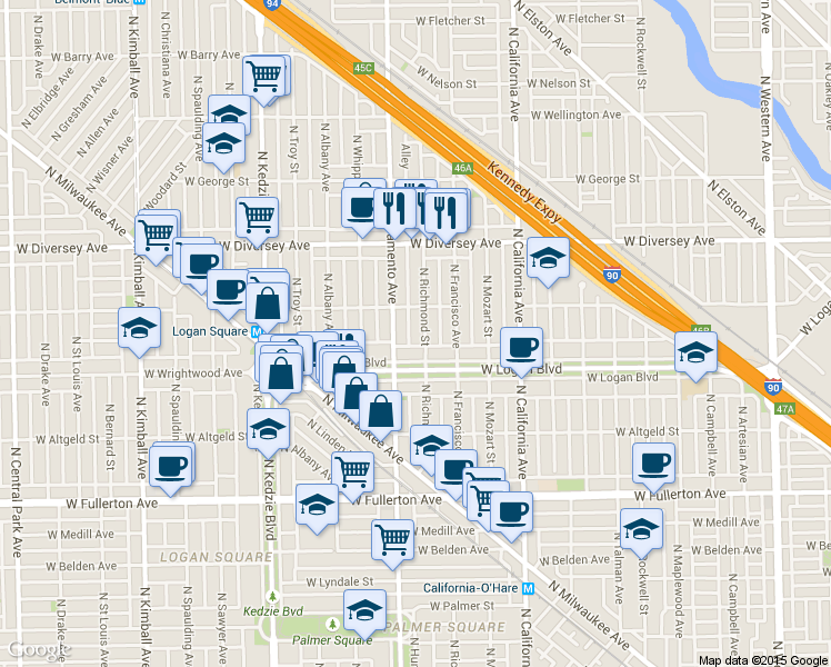 map of restaurants, bars, coffee shops, grocery stores, and more near in Chicago
