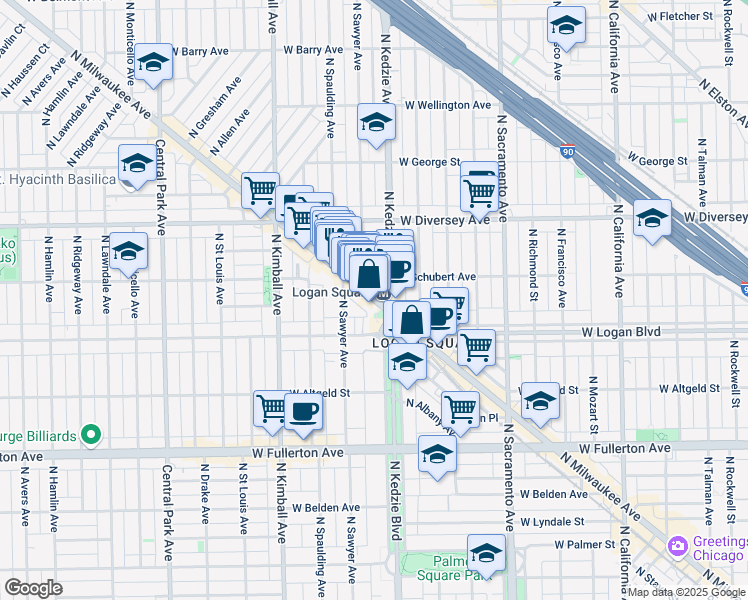 map of restaurants, bars, coffee shops, grocery stores, and more near in Chicago