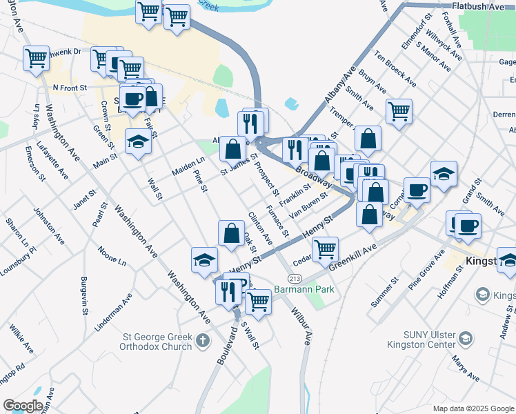 map of restaurants, bars, coffee shops, grocery stores, and more near 70 Liberty St in Kingston