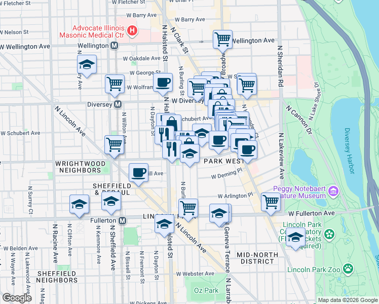 map of restaurants, bars, coffee shops, grocery stores, and more near in Chicago